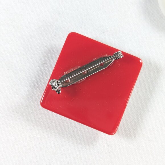 Chunky 1980s Nautical red stripe brooch and earring set - Picture 2 of 10